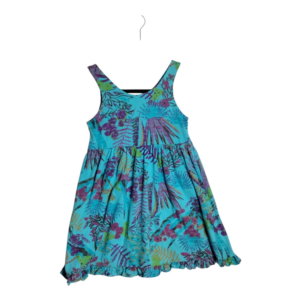 Fresh Produce Girls Tropical Floral Ruffle Hem Cotton Dress Blue Size L K1546